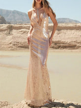 Elegant V-neck Sequined Fishtail Maxi Dress